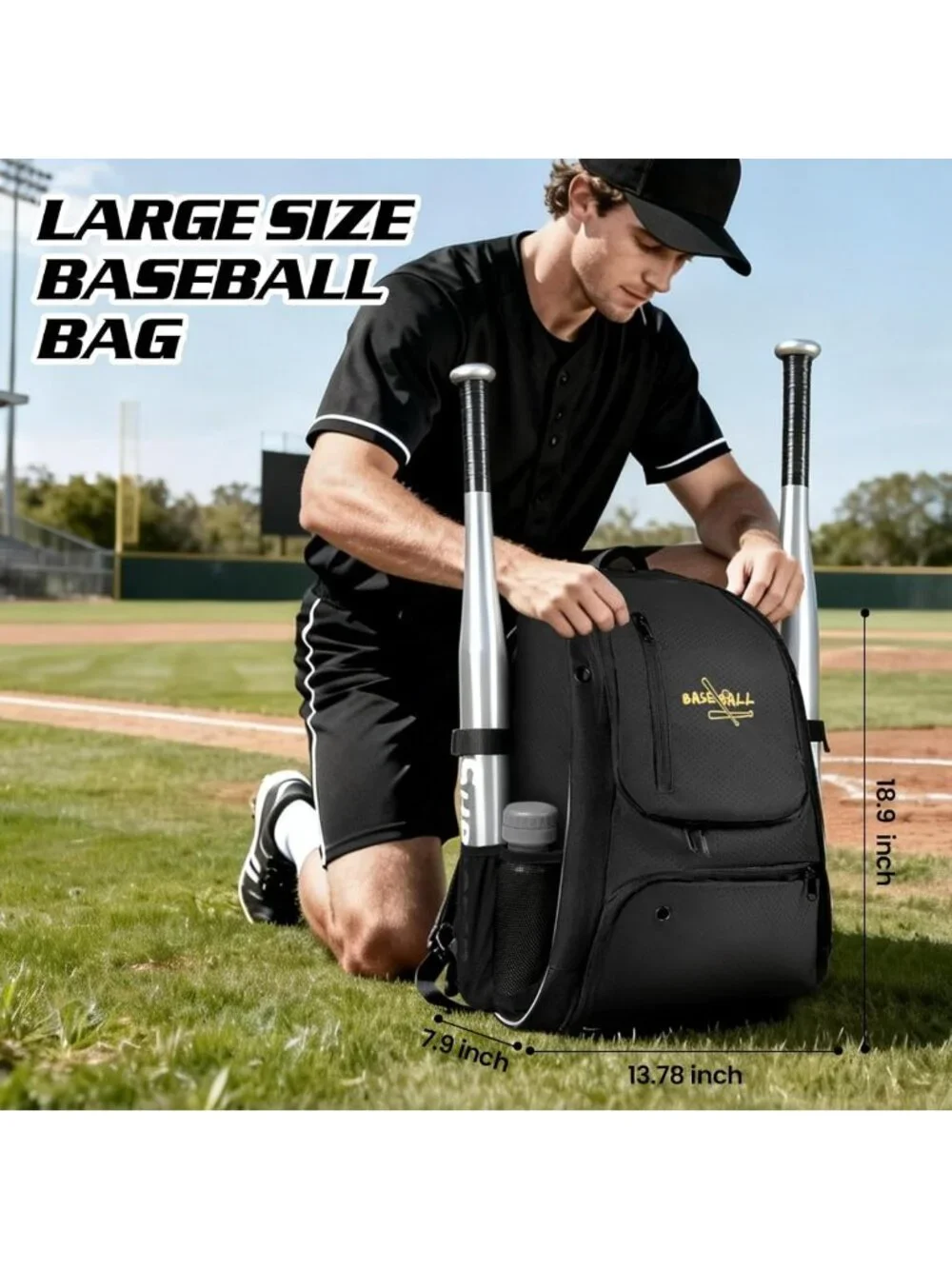 Lightweight Youth Baseball & Softball Bag with Shoes Compartment & Fence Hook